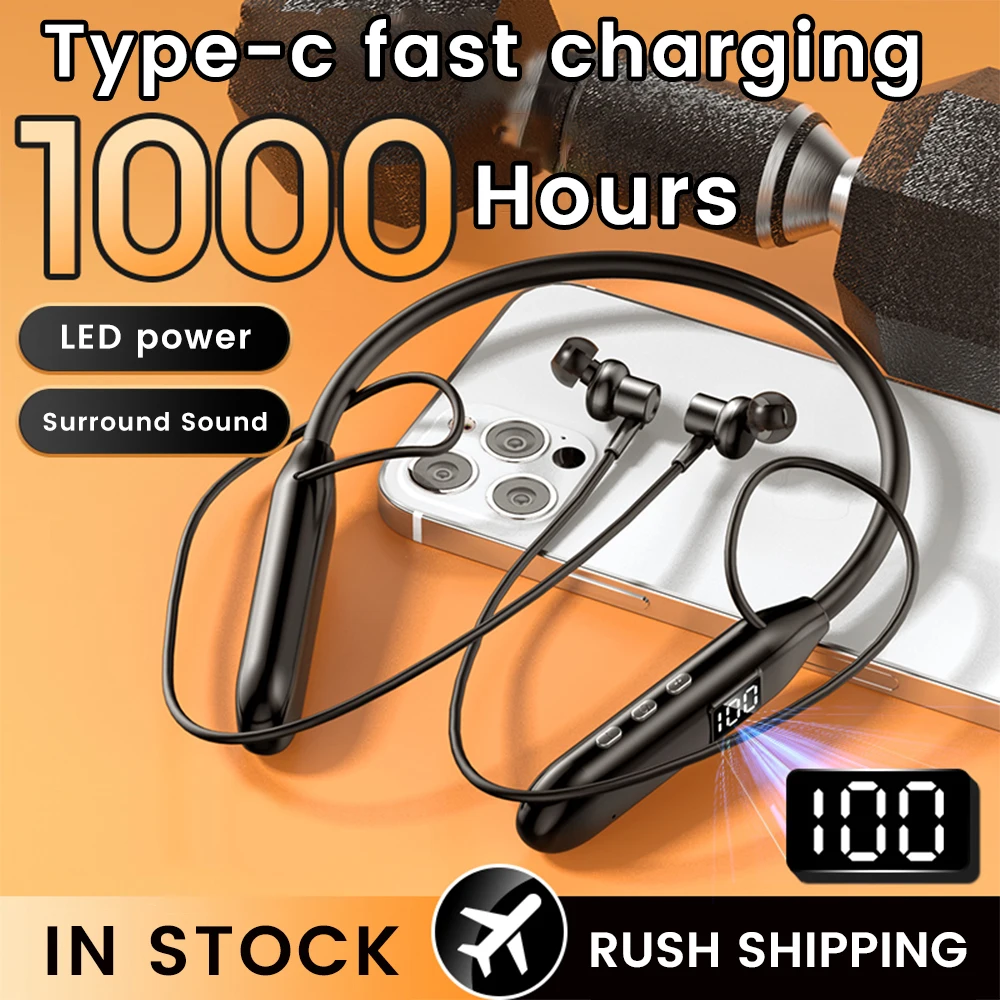 Magnetic Neckband Sports Earphones - Olaf-Bluetooth 5.3ワイヤレスヘッドセット,インイヤーネックバンド,スポーツヘッドセット,LED,防水,磁気,マイク付きハンズフリー