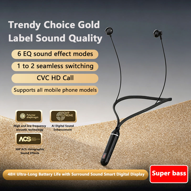Magnetic Neckband Sports Earphones - ﻿ ワイヤレスBluetoothイヤホン ネックバンドヘッドホン ゲーミングLEDディスプレイ ステレオスポーツヘッドセット ハルター型
