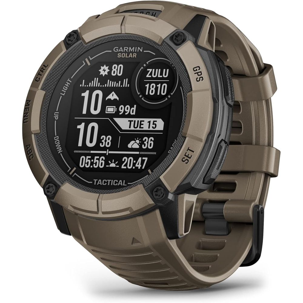 Smartwatches - Instinct 2X r - タクティカルエディション、レッドGPSスマートウォッチ、内蔵懐中電灯、弾道計算機能、充電機能、コヨーテタンカラー