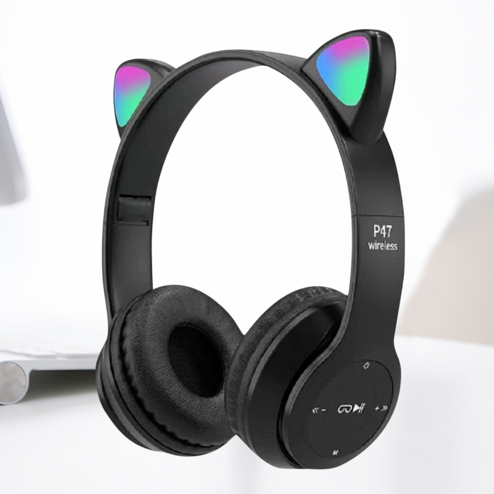 Cat Ear Bluetooth Headset Led - 可愛い猫耳Bluetoothヘッドホン LEDライト点滅 ステレオ 折りたたみ式 ワイヤレスヘッドセット マイク付き