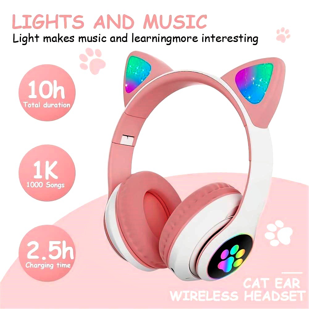 Anc Wireless Over Ear Headphones - STN-28 イヤホン Bluetooth 5.0 キュートな猫耳ライトアップ ワイヤレス