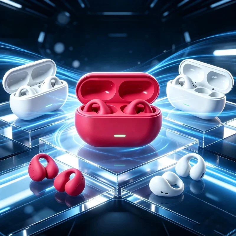 Open Ear Air Conduction Headphones - T75 ブルートゥースヘッドセット 5.3 ワイヤレス空気伝導ヘッドホン クリップイヤー 音楽ノイズキャンセリング