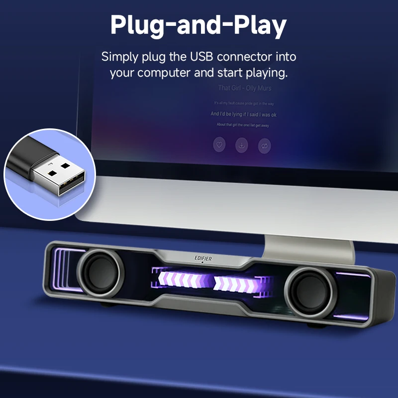Rgb Computer Soundbar For Pc - Edifier QS30 コンピューター用スピーカー、Bluetooth 5.4内蔵、内蔵マイク、RGBライティング機能付き、USB接続、PCやノートパソコンに最適。