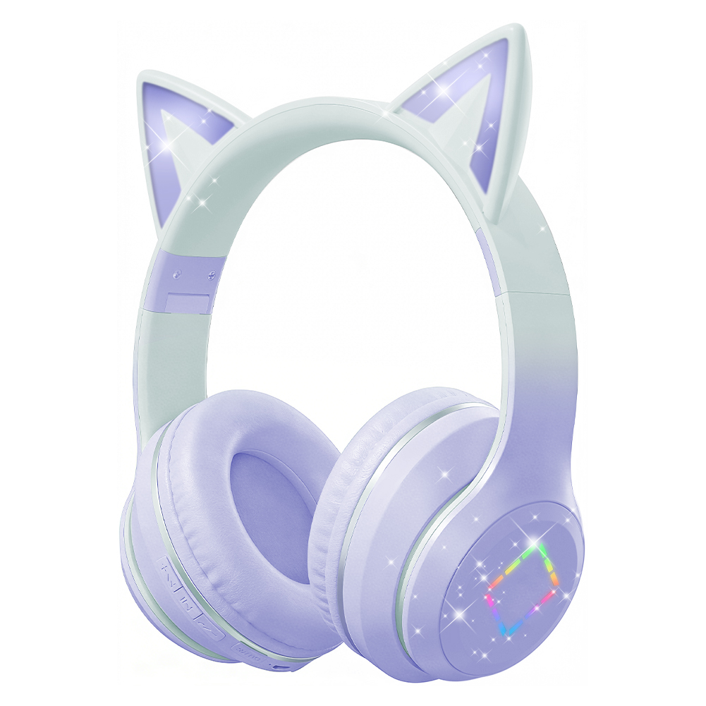 Cat Ear Bluetooth Headset Led - 素敵なかわいい猫耳ワイヤレスヘッドフォン RGB LED、オーバーイヤー Bluetooth イヤホン、マイクステレオ付き、子供用ゲームヘッドセット、女の子へのギフト