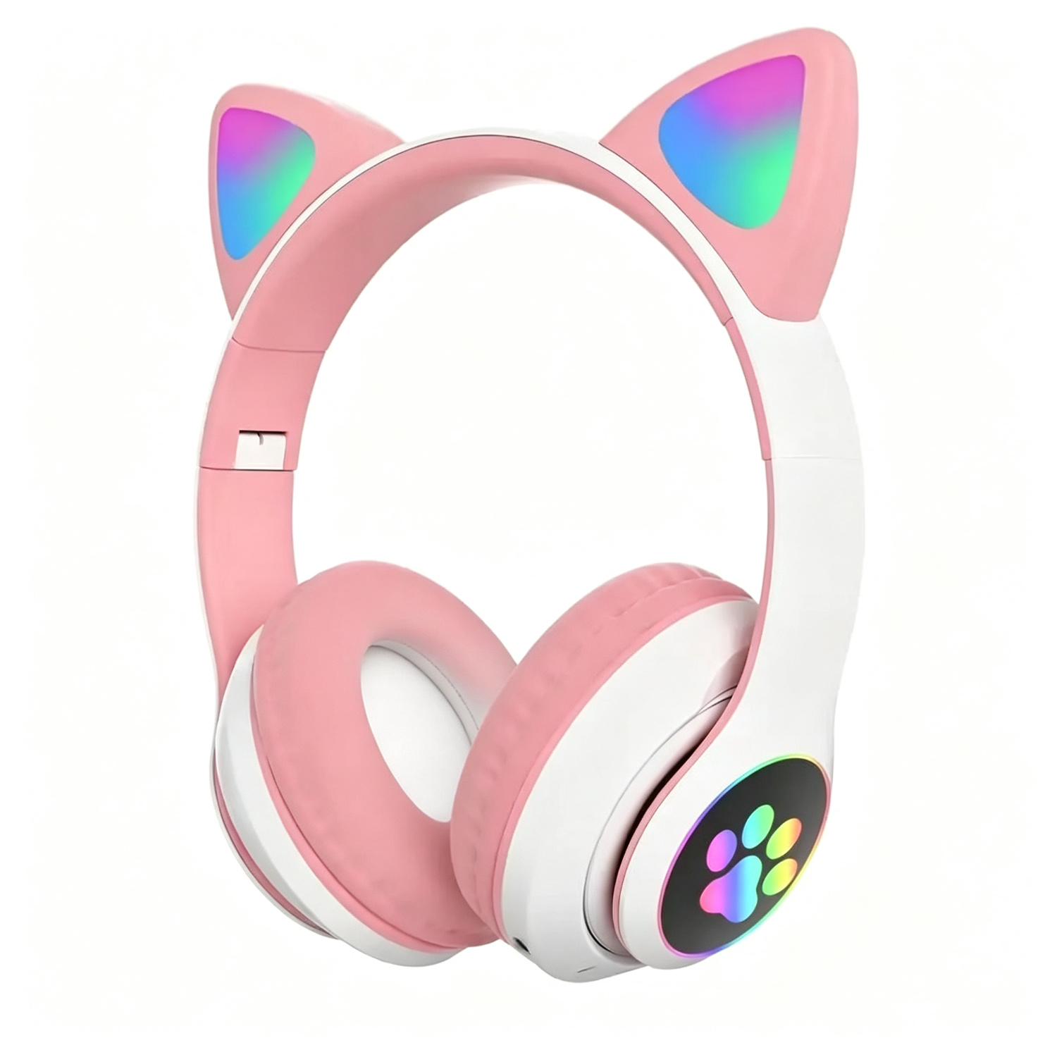 Cat Ear Bluetooth Headset Led - かわいい猫耳Bluetooth対応ヘッドセット、LEDワイヤレスヘッドセット、子供女の子用ステレオ折りたたみ式スポーツヘッドセット（マイク付き）