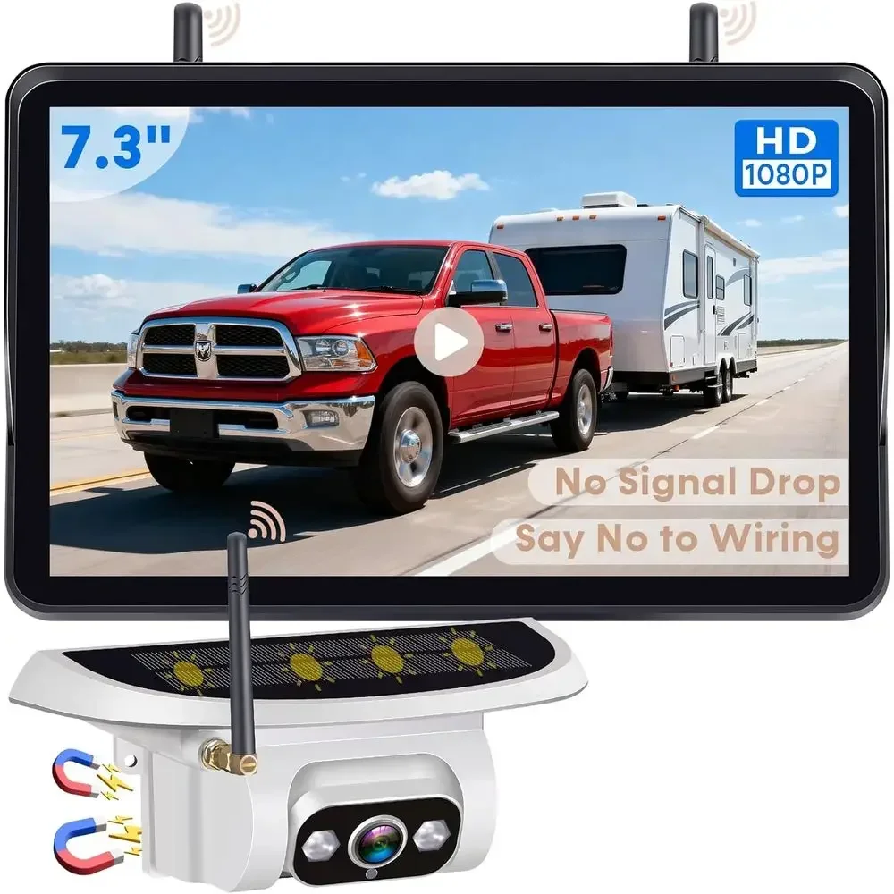 Cameras - 牽引式RV用ワイヤレスバックアップカメラ：1秒磁気式、配線不要、長距離信号対応（Thor/Forest RiverシリーズRV用）- 7.3インチ