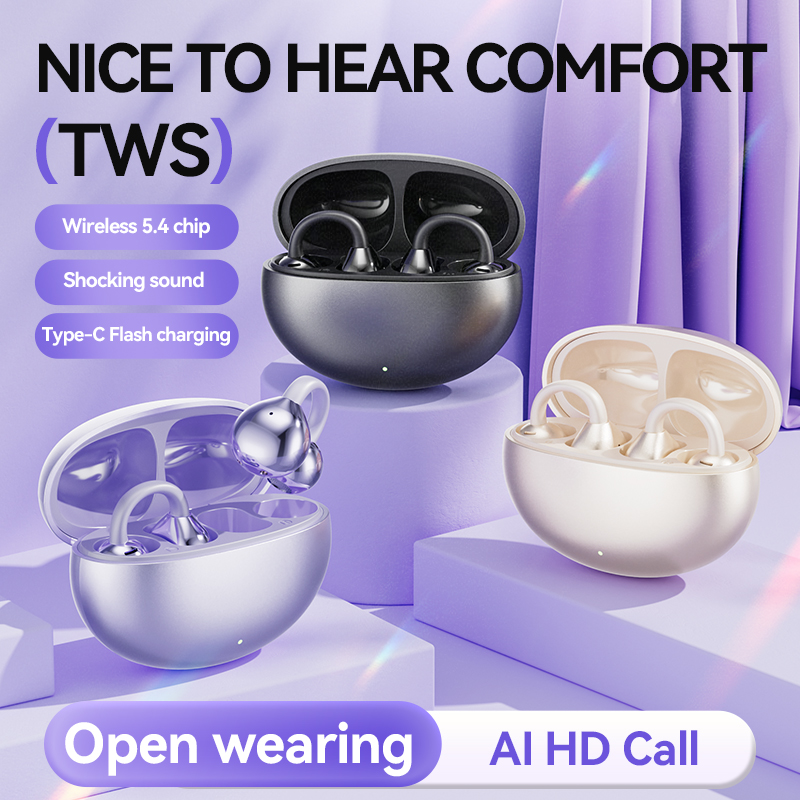 Open Ear Air Conduction Headphones - M91 イヤークリップワイヤレス Bluetooth イヤホンノイズキャンセリング防水スポーツイヤホンマイク付き Android Ios