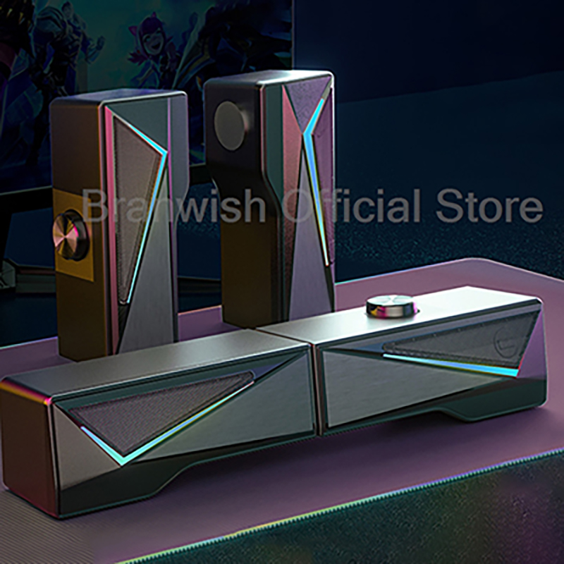 Rgb Computer Soundbar For Pc - RGBゲーミングサウンドバー、取り外し可能なデザインノブコントロールスピーカー、USB電源、3Dライトサウンドボックス、ホームコンピュータPCデスクトップ用