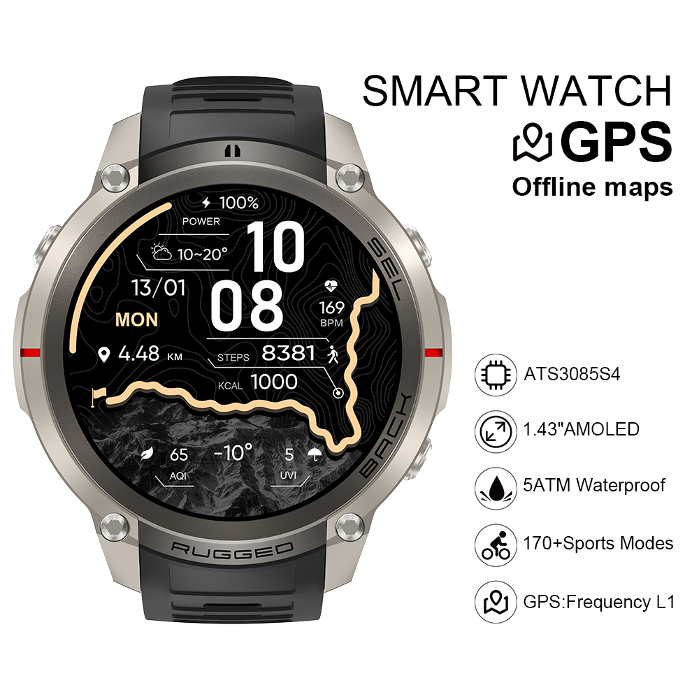 Smartwatches - 2026 DM59 スマートウォッチ オフラインマップ内蔵 GPS 1.43インチ