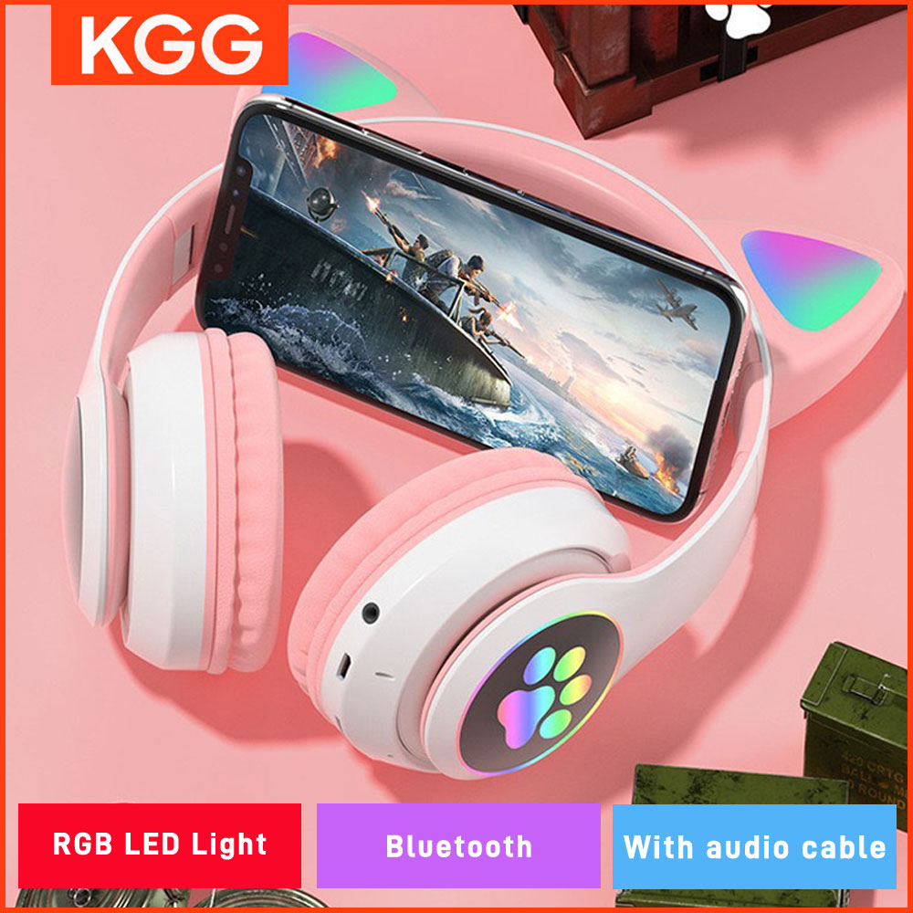 Cat Ear Bluetooth Headset Led - 猫耳ヘッドフォンフラッシュライトワイヤレスマイク制御 LED キッドガールステレオかわいい音楽ヘルメット Bluetooth 電話ヘッドセットイヤホン