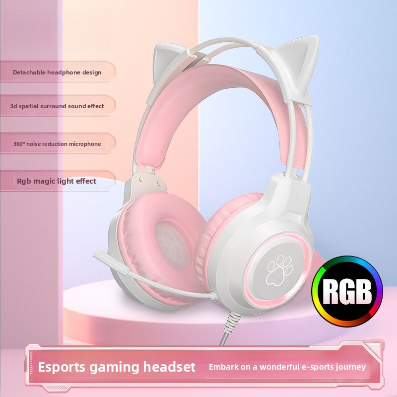Gaming Headset With Mic Rgb - 高解像度フレキシブルマイク付きRGBゲーミングイヤホン 3.5mmゲーミングイヤホン 取り外し可能な猫耳と鹿の角