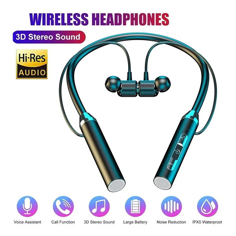 Magnetic Neckband Sports Earphones - Bluetooth 5.0 ネックバンドイヤホン HiFi ステレオスポーツヘッドセット防水磁気イヤホンマイク付き首掛けワイヤレスヘッドフォン