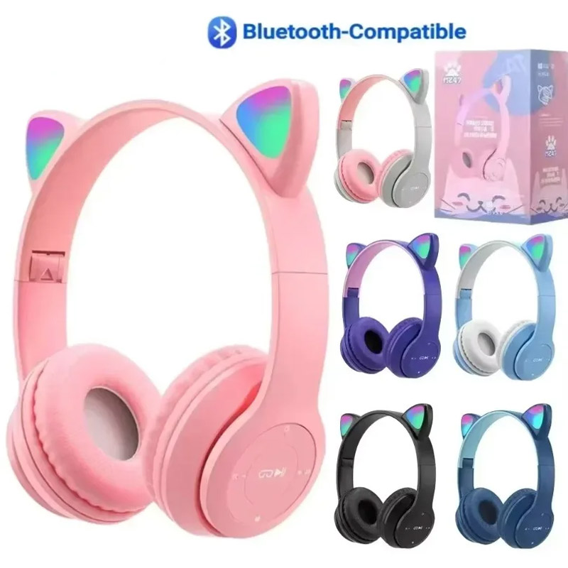 Cat Ear Bluetooth Headset Led - ワイヤレス Bluetooth イヤホンかわいい猫耳スタイル LED ライトノイズキャンセリングイヤホンステレオ音楽電話 Bluetooth