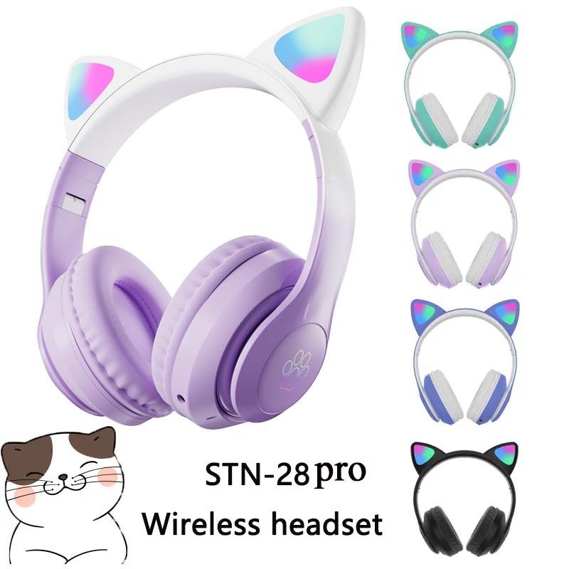 最新のSTN-28ワイヤレスヘッドセット、猫耳付き5.0ブル - Cat Ear Bluetooth Headset Led のレビューと価格