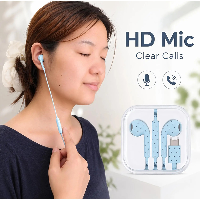 Type C イヤホン ポルカドットスターパターン インイヤ - Type C Wired Earphones With Mic のレビューと価格
