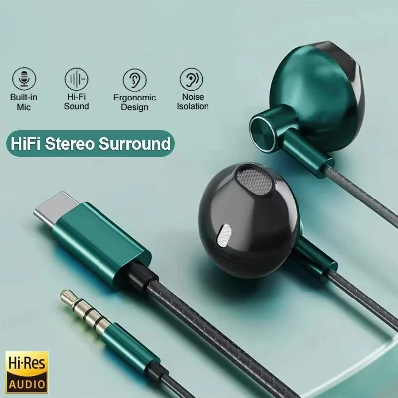 Type-C 3.5mm HIFIステレオ有線イヤホン 重低 - Type C Wired Earphones With Mic のレビューと価格