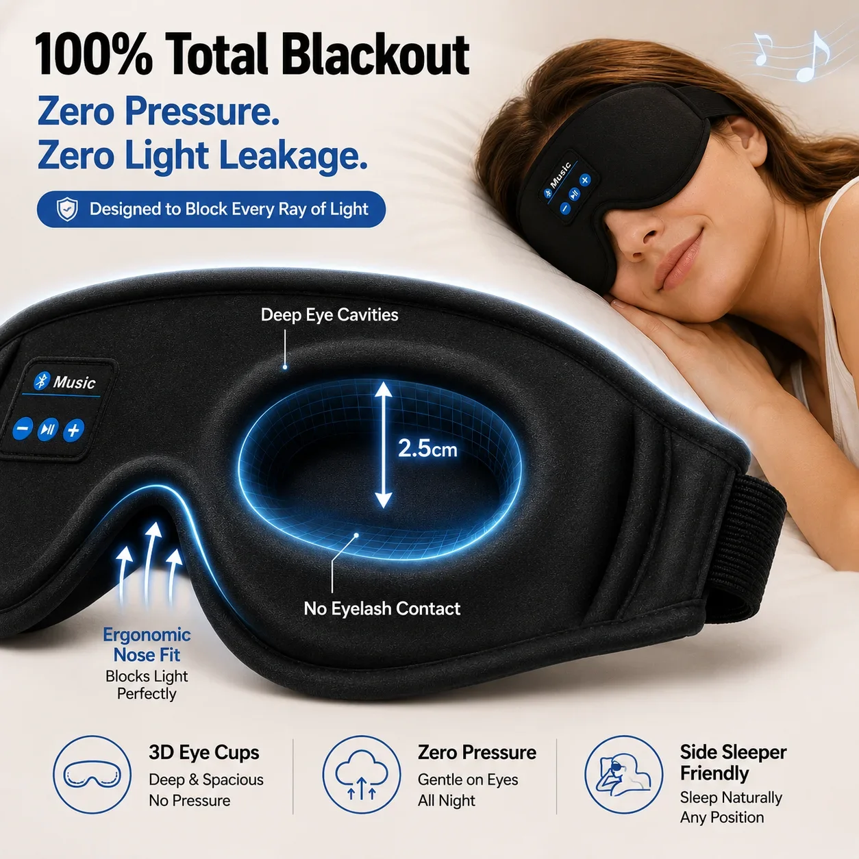 ワイヤレス睡眠用ヘッドホンアイマスク、3D立体型遮光マスク、 - Sleep Mask Headphones Bluetooth のレビューと価格