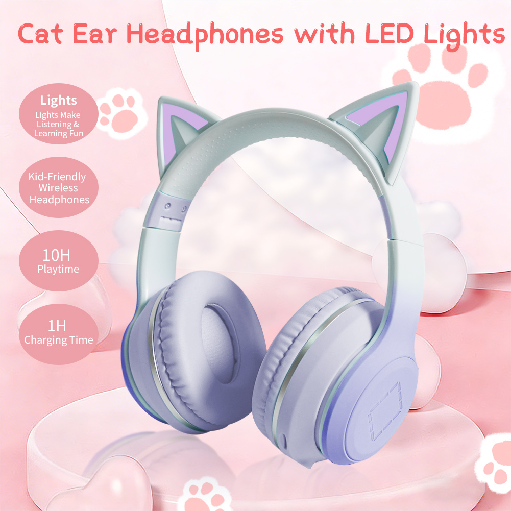 素敵なかわいい猫耳ワイヤレスヘッドフォン RGB LED、オ - Cat Ear Bluetooth Headset Led のレビューと価格