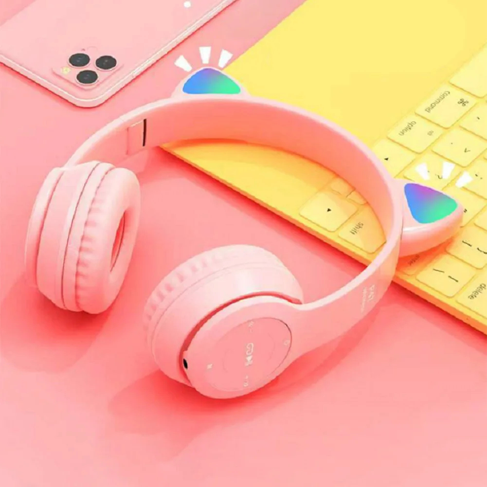かわいい猫耳ワイヤレスヘッドフォン、RGB LEDライト付き - Cat Ear Bluetooth Headset Led のレビューと価格