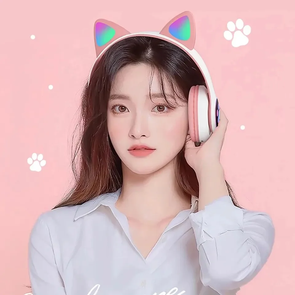 2 個ワイヤレスヘッドセット Bluetooth 音楽ヘッド - Cat Ear Bluetooth Headset Led のレビューと価格