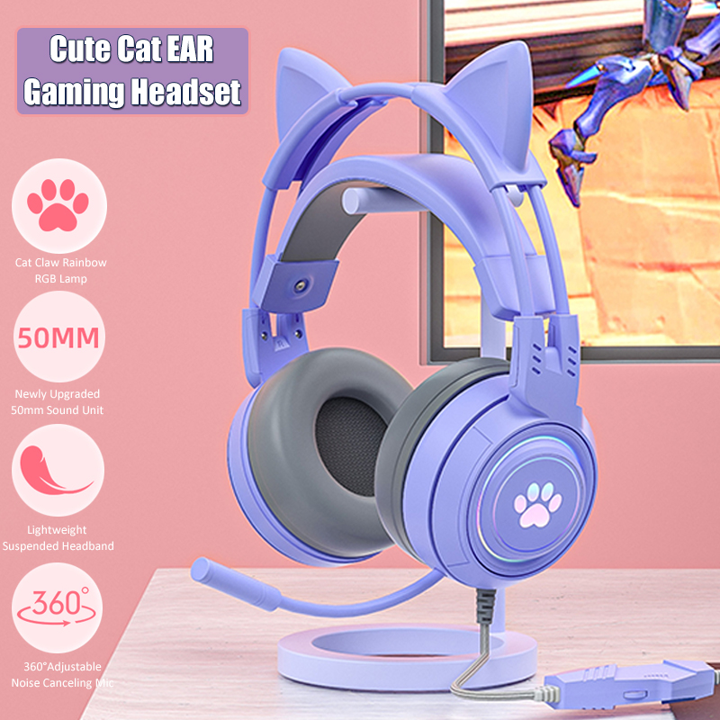 マイク付きのかわいい猫の耳のゲーミングヘッドフォン,RGBの - Gaming Headset With Mic Rgb のレビューと価格
