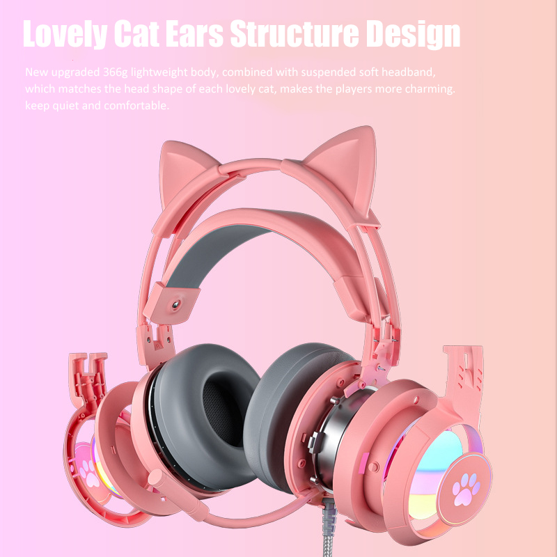 マイク付きのかわいい猫の耳のゲーミングヘッドフォン,RGBの - Gaming Headset With Mic Rgb のレビューと価格
