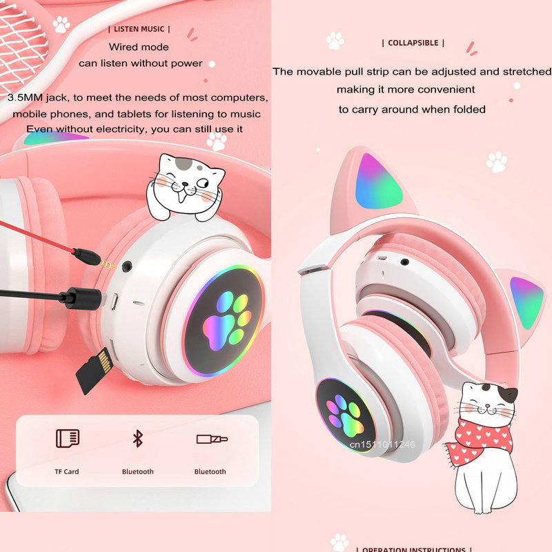 猫耳ヘッドフォンフラッシュライトワイヤレスマイク制御 LED - Cat Ear Bluetooth Headset Led のレビューと価格