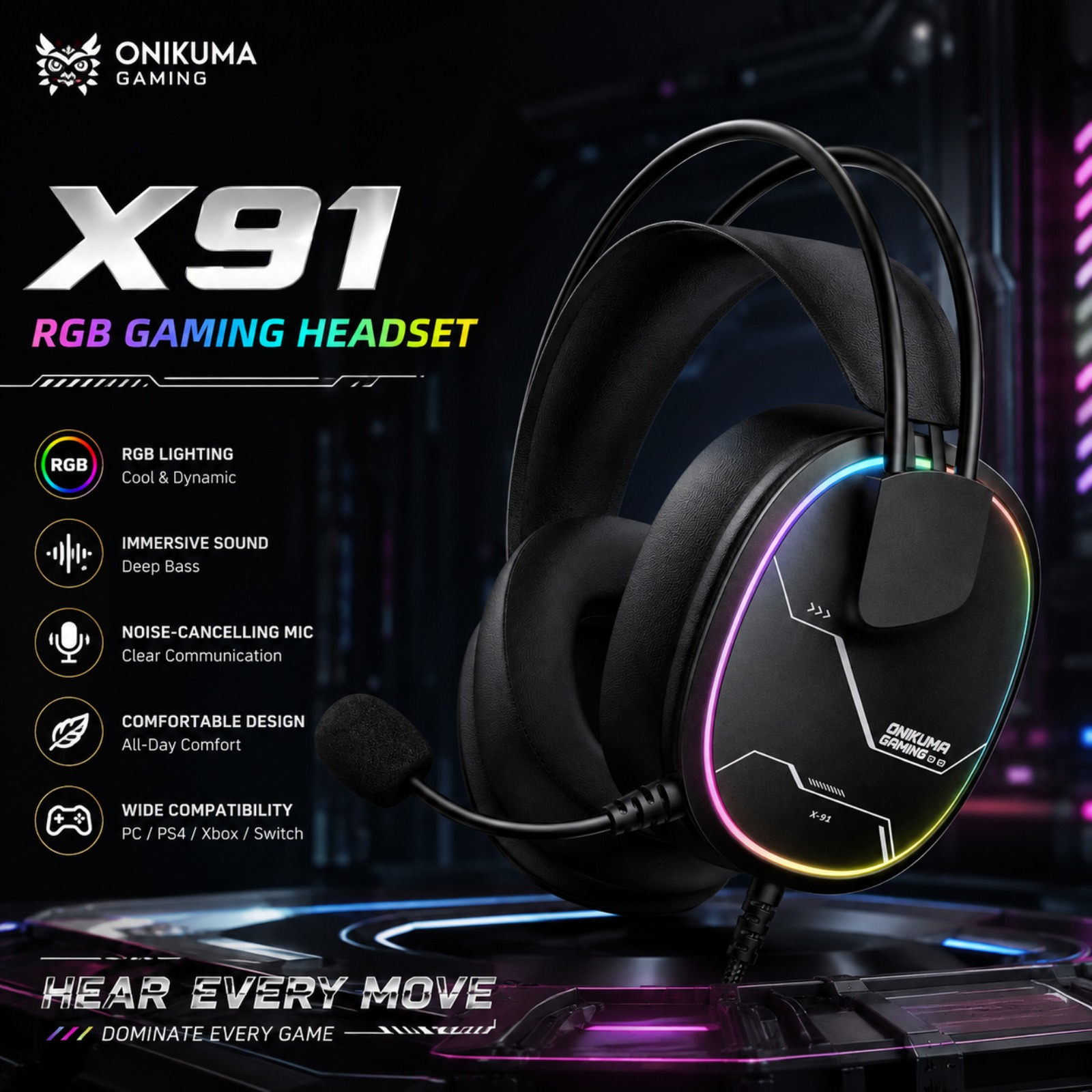 ONIKUMA X91 有線ゲーミングヘッドセット RGB  - Gaming Headset With Mic Rgb のレビューと価格